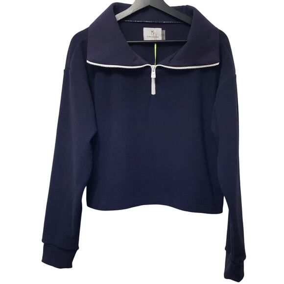 NWT DUDLEY STEPHENS Dunning 1/4 Zip Terry Pullover Women's Small Navy-Minor Flaw - Picture 2 of 10